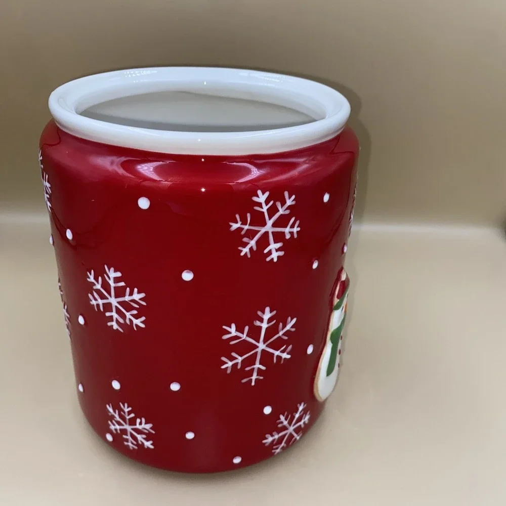 Hallmark Snowman‎ Ceramic Canister Red Holiday Kitchen Decor OS Snowflake Jar